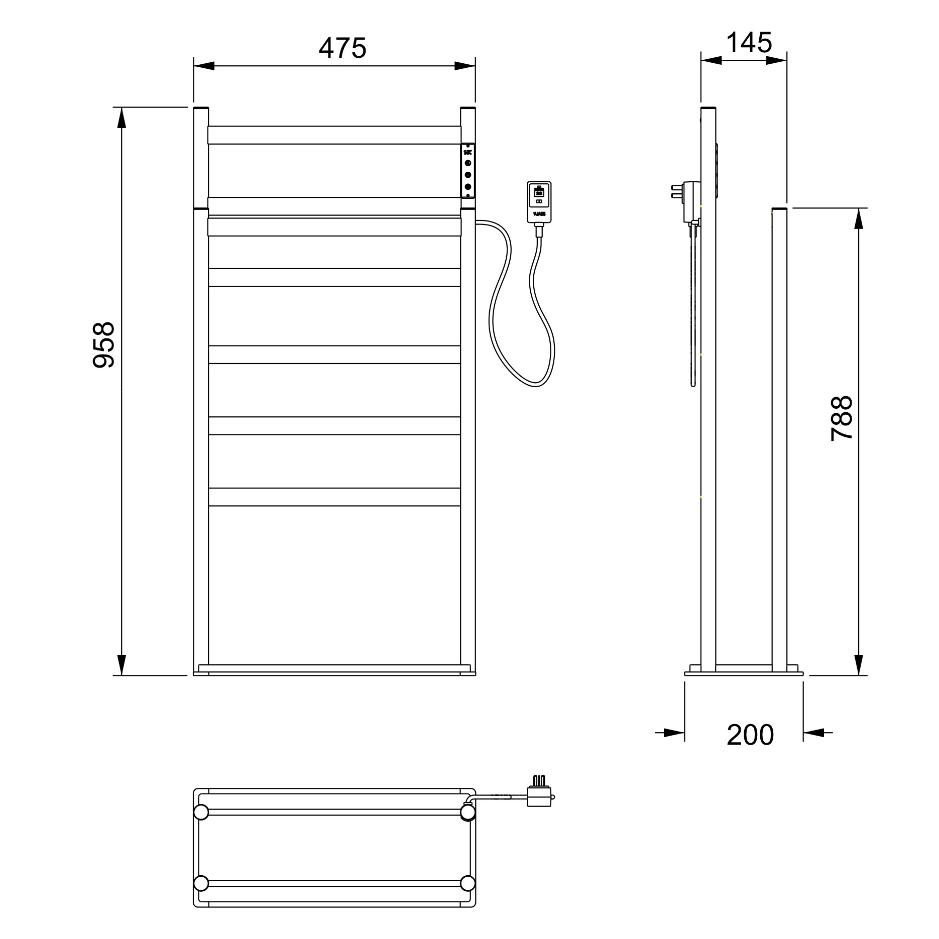 Полотенцесушитель электрический напольный WONZON & WOGHAND ESSEN, Темный графит (WW-A407-GM)