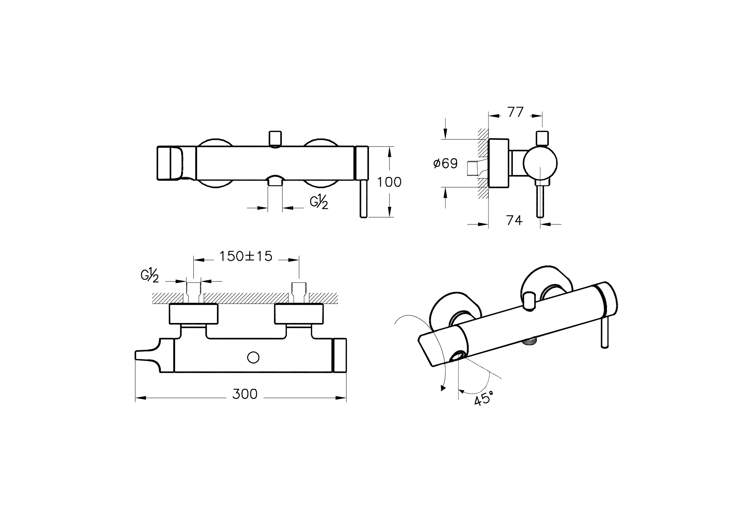 Смеситель для ванны с душем Vitra Origin A4261936 черный матовый