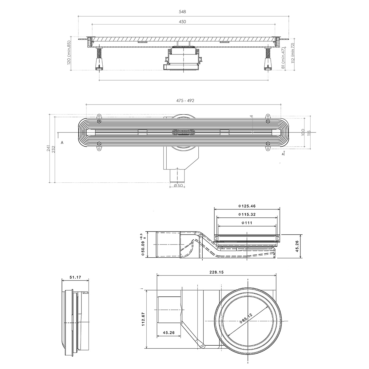Душевой лоток Pestan Confluo Premium Slim Line 450