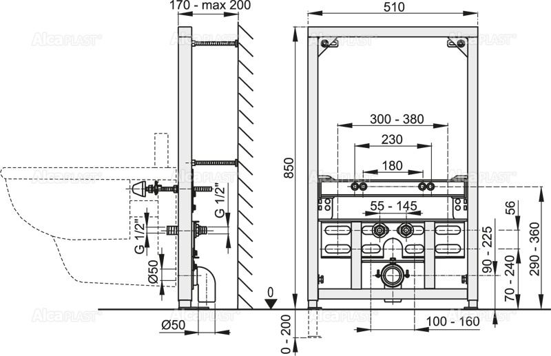 Инсталляция для биде AlcaPlast A105/850