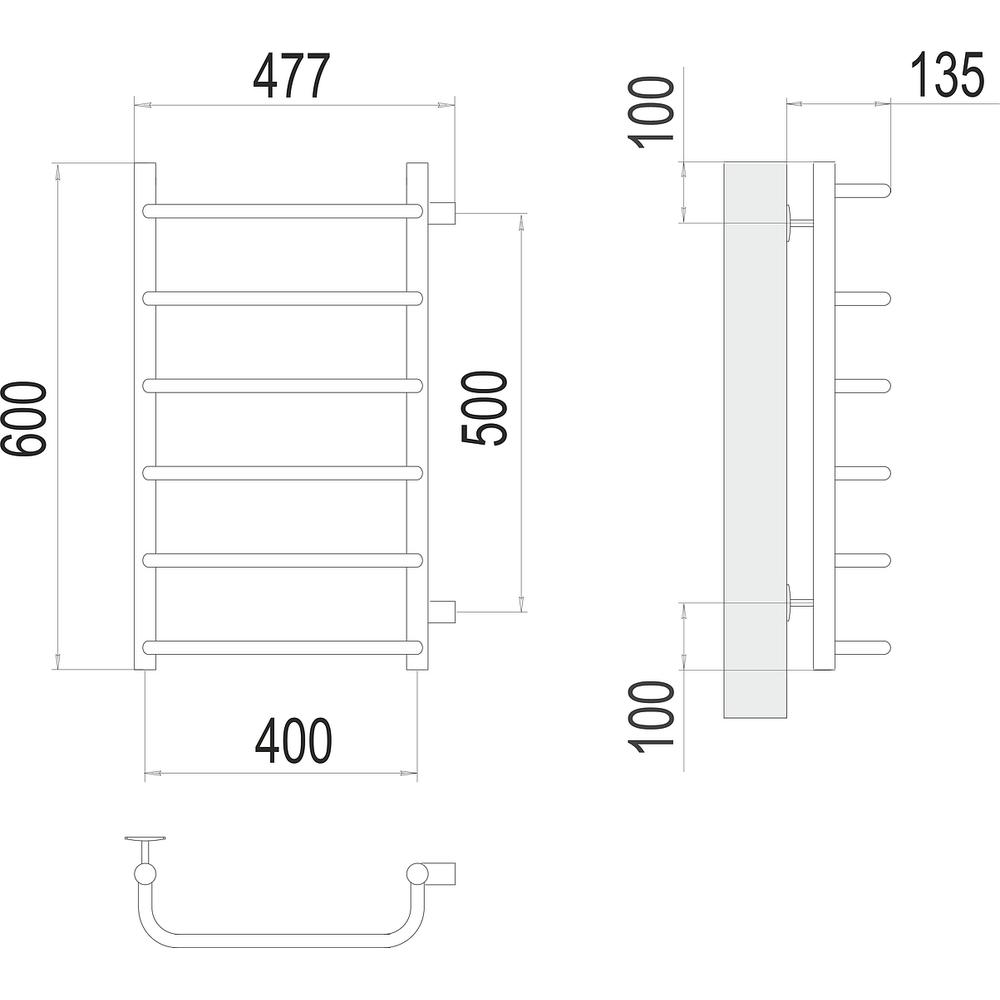 Полотенцесушитель водяной (боковое подключение) Terminus Стандарт П6 40х60