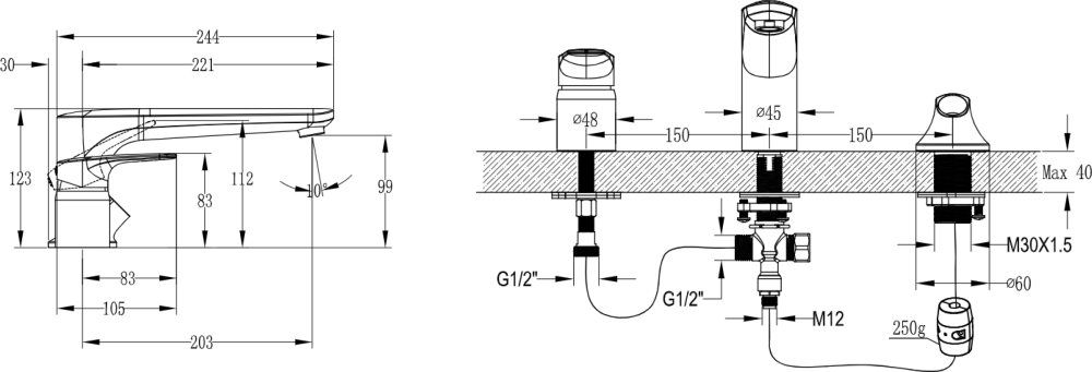 Смеситель для ванны с душем Villeroy & Boch O.Novo Start TVT10500100061 хром