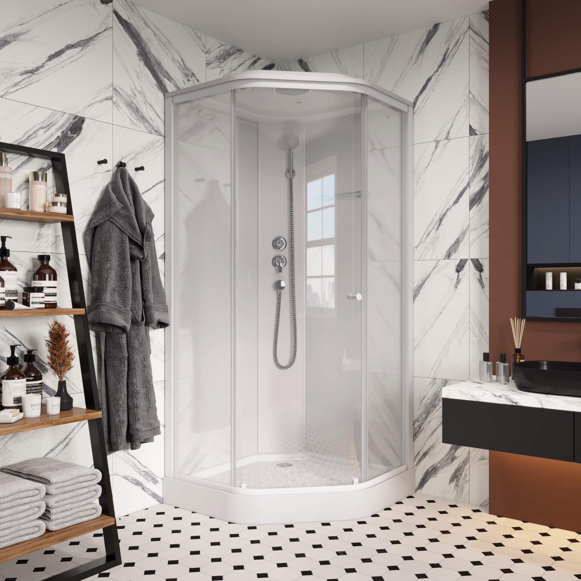 Душевая кабина Parly Penta  P91 90x90x215 профиль белый, стекло прозрачное