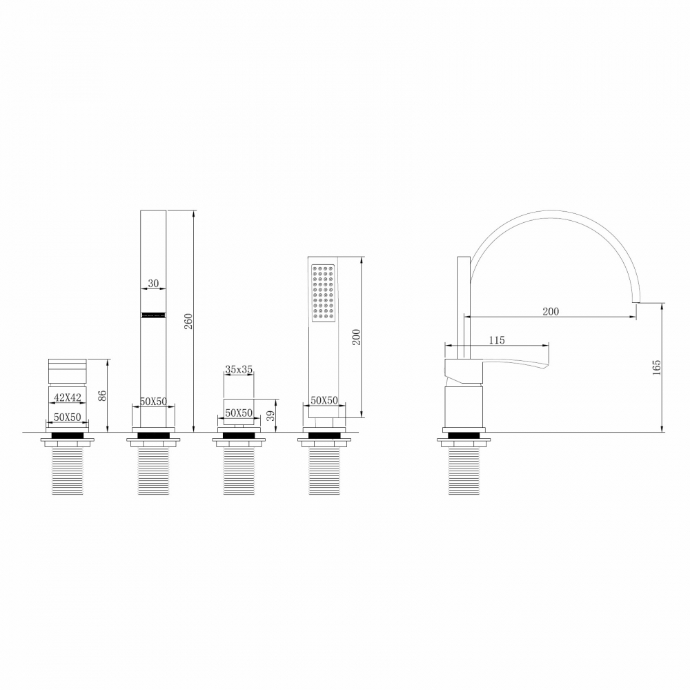 Смеситель ABBER Wasserfall AF8613G на борт ванны, золото матовое