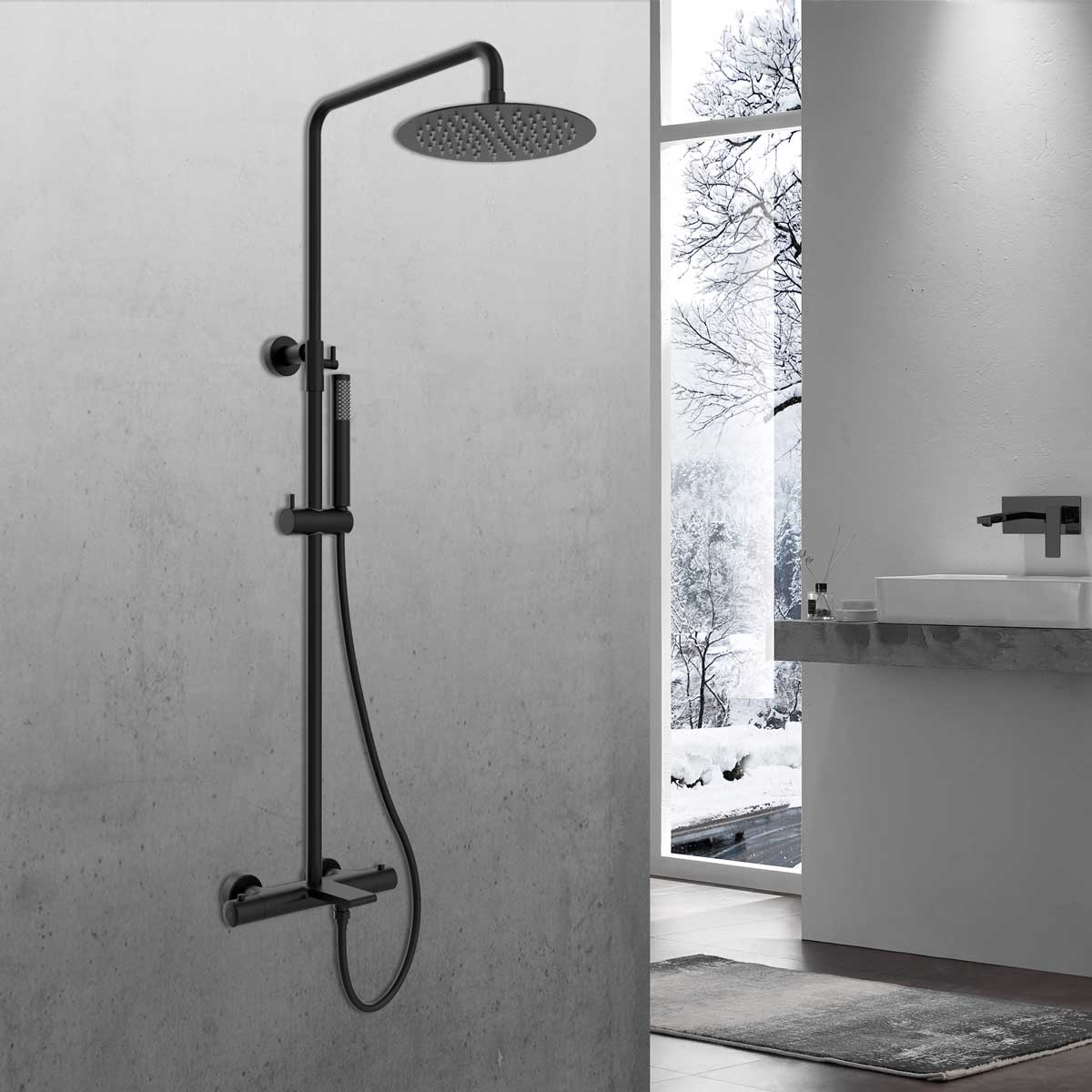 Душевая стойка с термостатом Vincea Vogue VSFS-1V1TMB черный матовый