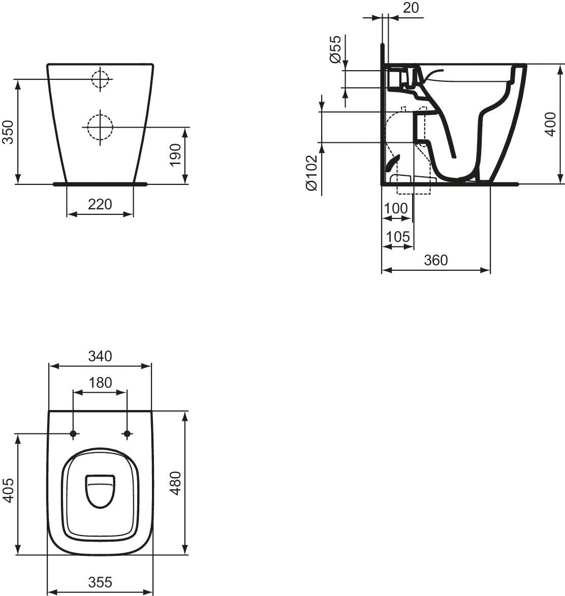 Унитаз приставной безободковый Ideal Standard i.life S T459401 без сиденья
