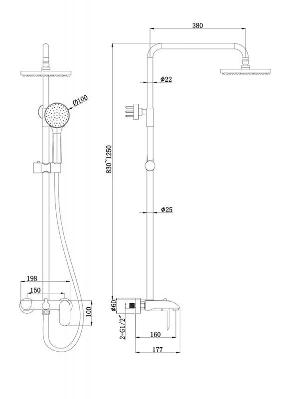 Душевая стойка Bravat Pure F6335369CP-A-RUS хром