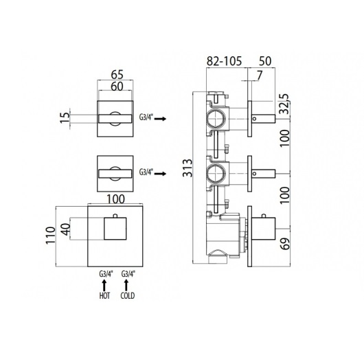 Термостат для душа на 2-3 потребителя Bossini Outlets Z033203.030 хром