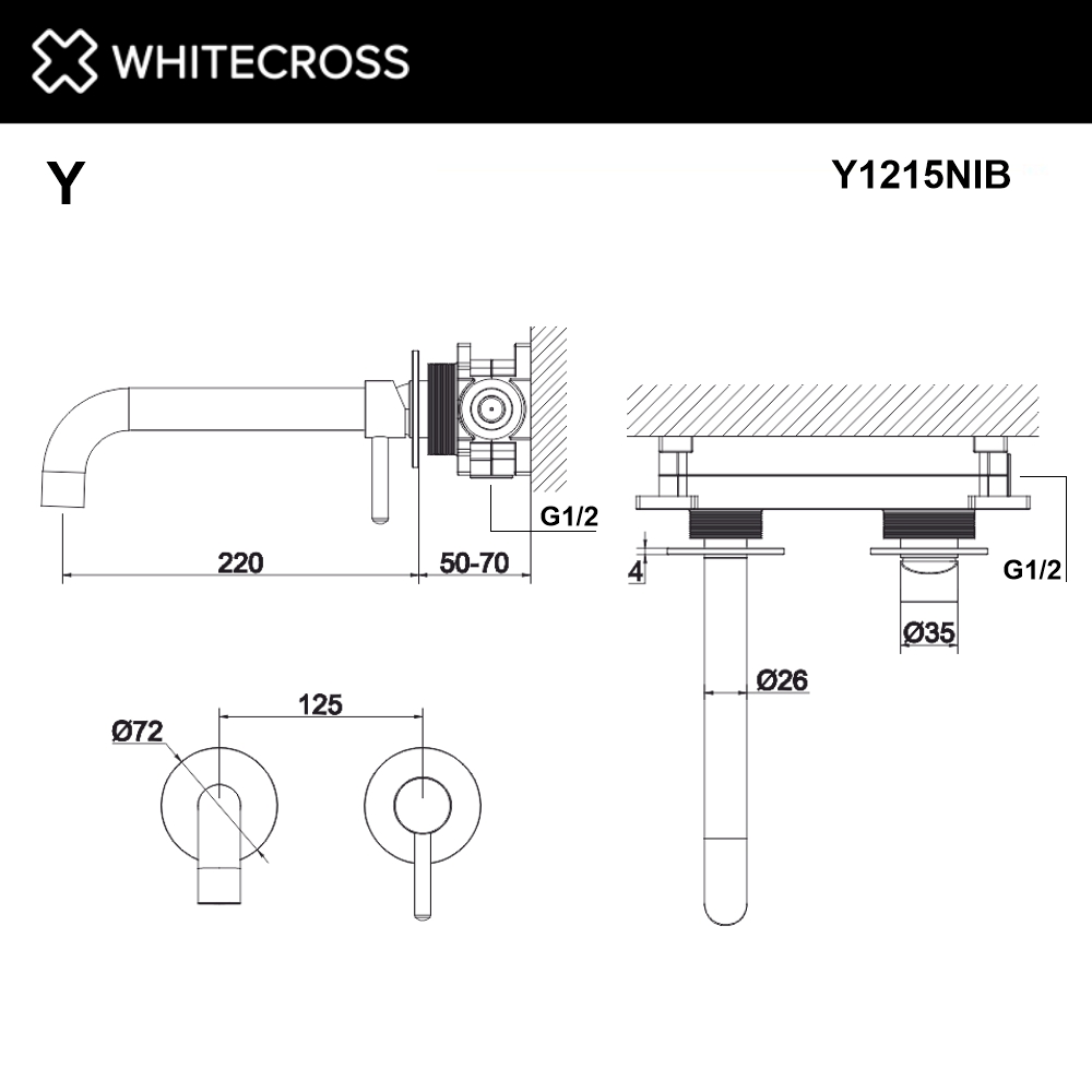Смеситель для умывальника скрытого монтажа WHITECROSS Y Y1215NIB (брашированный никель)