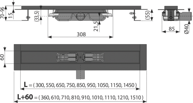 Душевой лоток AlcaPlast APZ101BLACK-550 с опорами