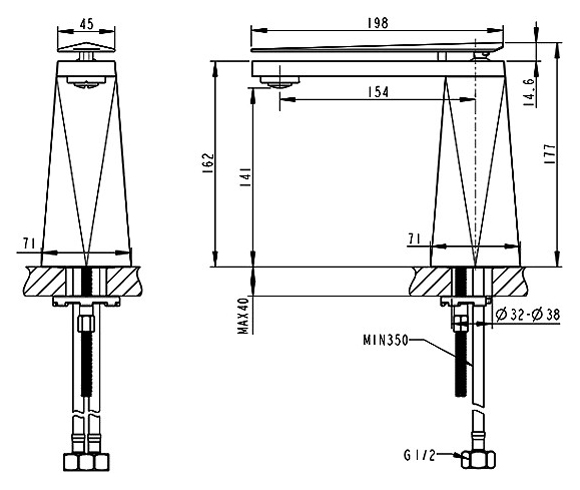 Смеситель для раковины Bravat Diamond F118102G-2-ENG золото