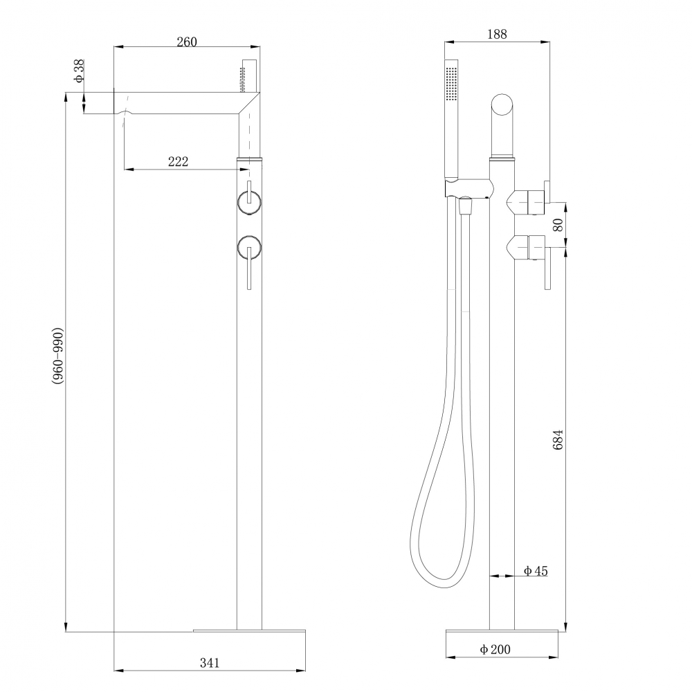 Смеситель ABBER Perfekte 316 AF8A15BG отдельностоящий для ванны, золото брашированное