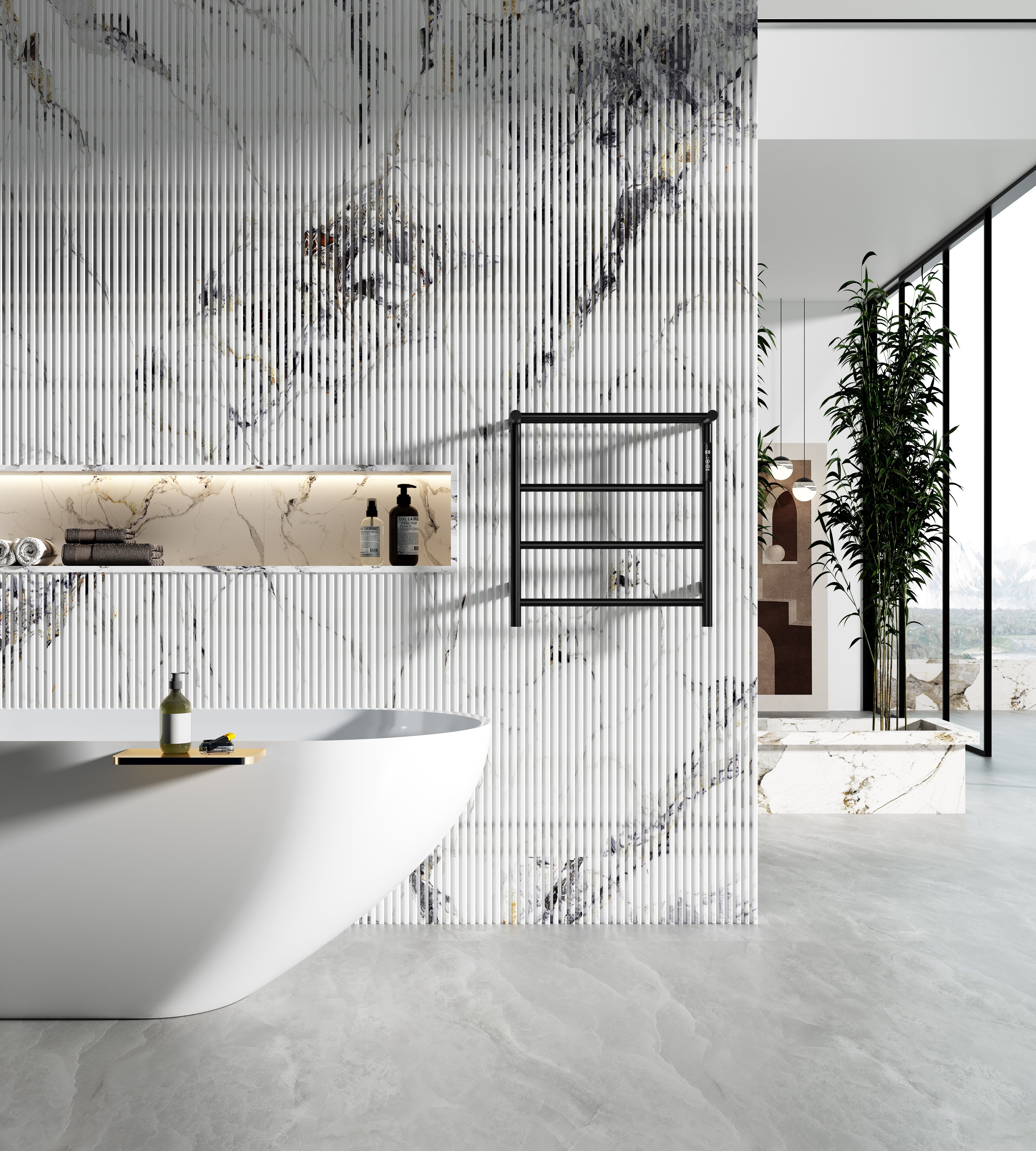 Полотенцесушитель электрический с полкой WONZON & WOGHAND BONN, Черный матовый (WW-AL402-MB)