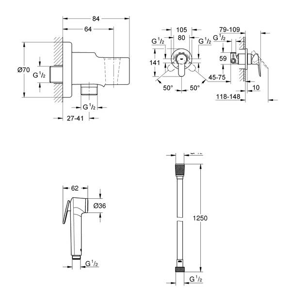 Гигиенический душ со смесителем Grohe BauEdge 124897 хром