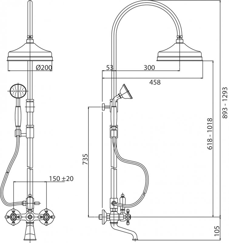Душевая стойка Cezares LORD-CVD-30-02-Bi бронза