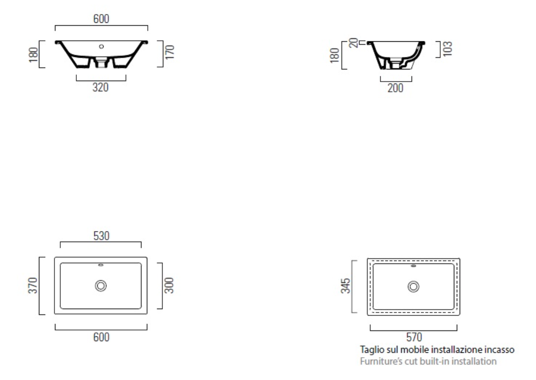 Раковина встраиваемая сверху/снизу 60см GSI Kube X 895326 черный матовый