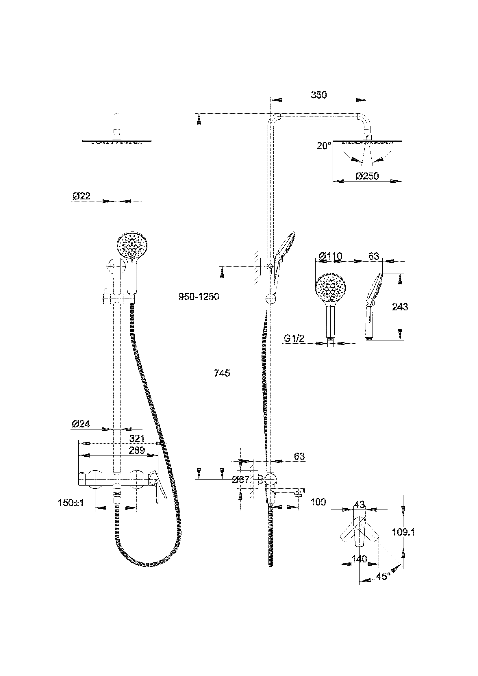 Душевая стойка со смесителем Cersanit MODUO 64088 хром
