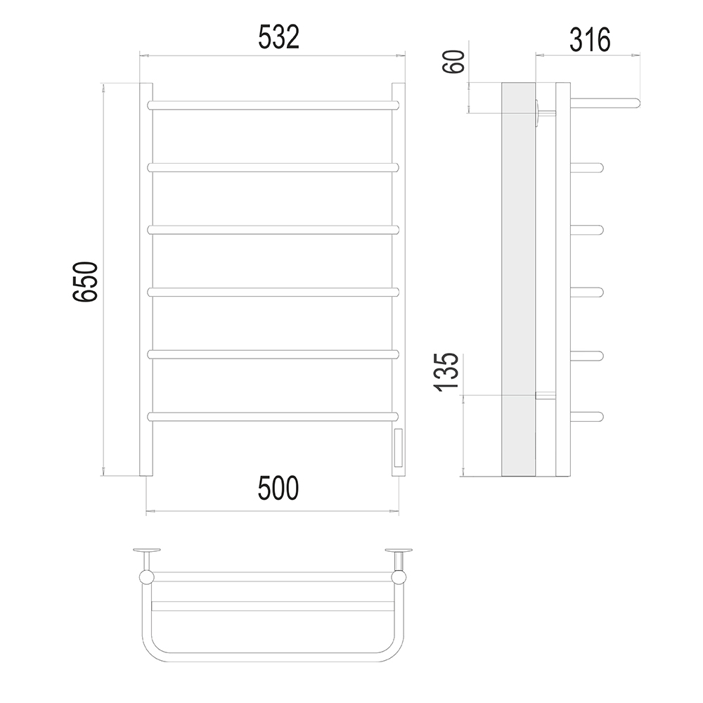 Полотенцесушитель электрический Terminus Полка П6 50х65