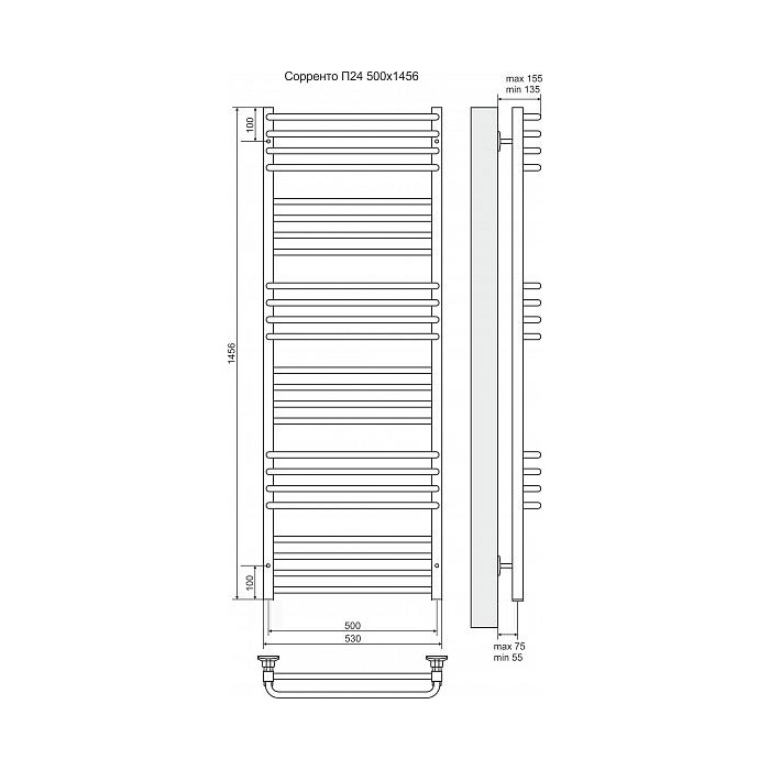 Полотенцесушитель электрический Terminus Сорренто П24 500x1456, ТЭН HT-1 300W, левый/правый