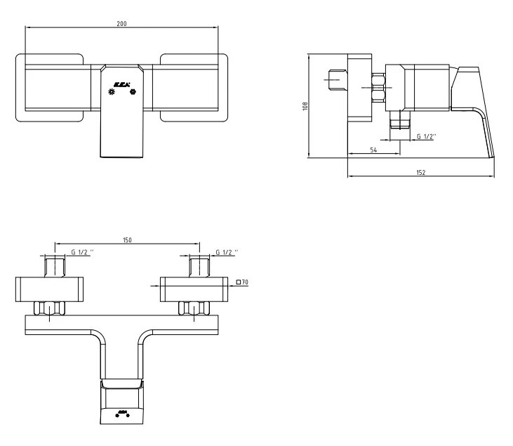 Смеситель для душа E.C.A Tiera 102154024C1EX черный матовый