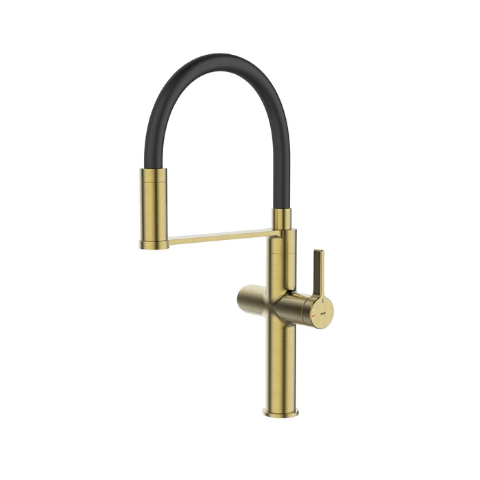 Смеситель для кухни с каналом для фильтрованной воды и гибким изливом IDDIS Ikon IKNMGFFi05 золото матовое
