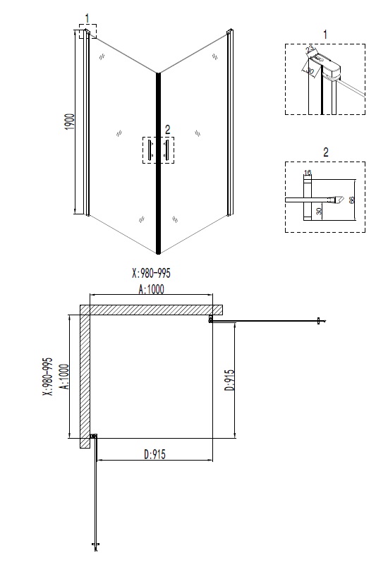Душевой угол Niagara NG- 6604-08 100x100x190 профиль хром, стекло прозрачное
