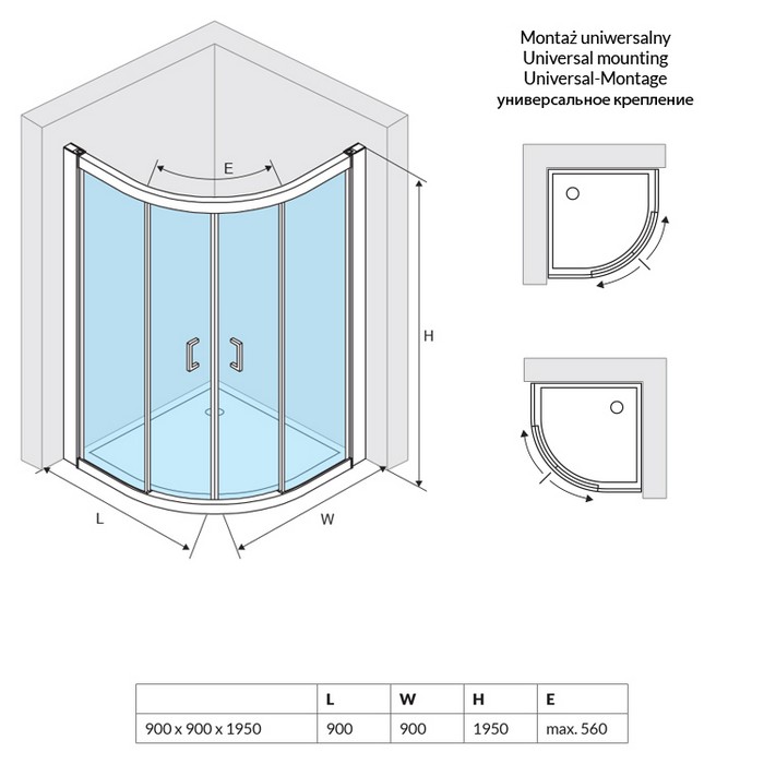 Душевой угол Excellent 600 90x90x195 профиль хром, стекло прозрачное