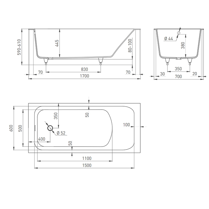 Ванна из искусственного камня Salini Orlando 170х70х60 белый матовый