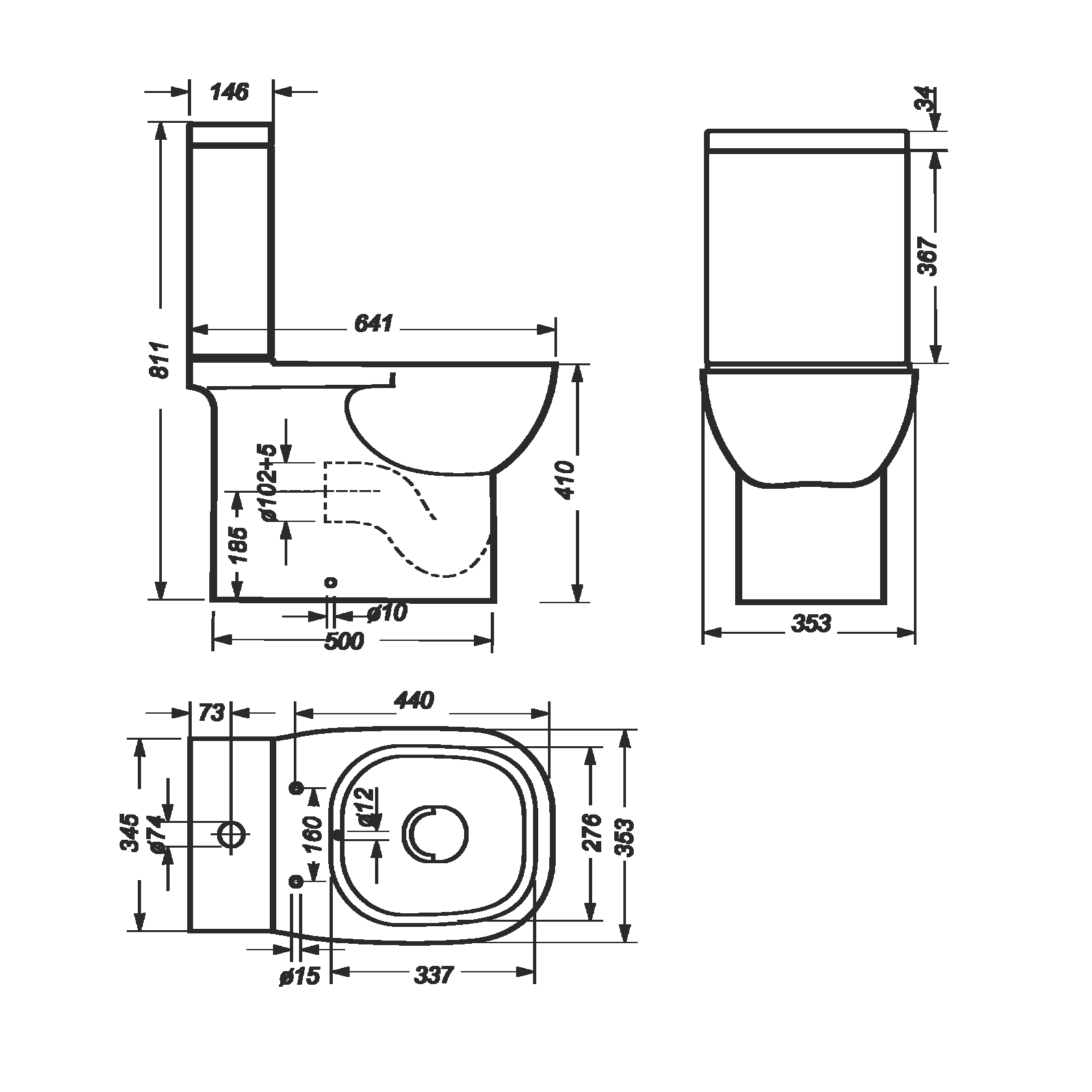 Унитаз Sanita Luxe Quadro с биде QDRSLCC01040522B с бачком и тонким сиденьем микролифт