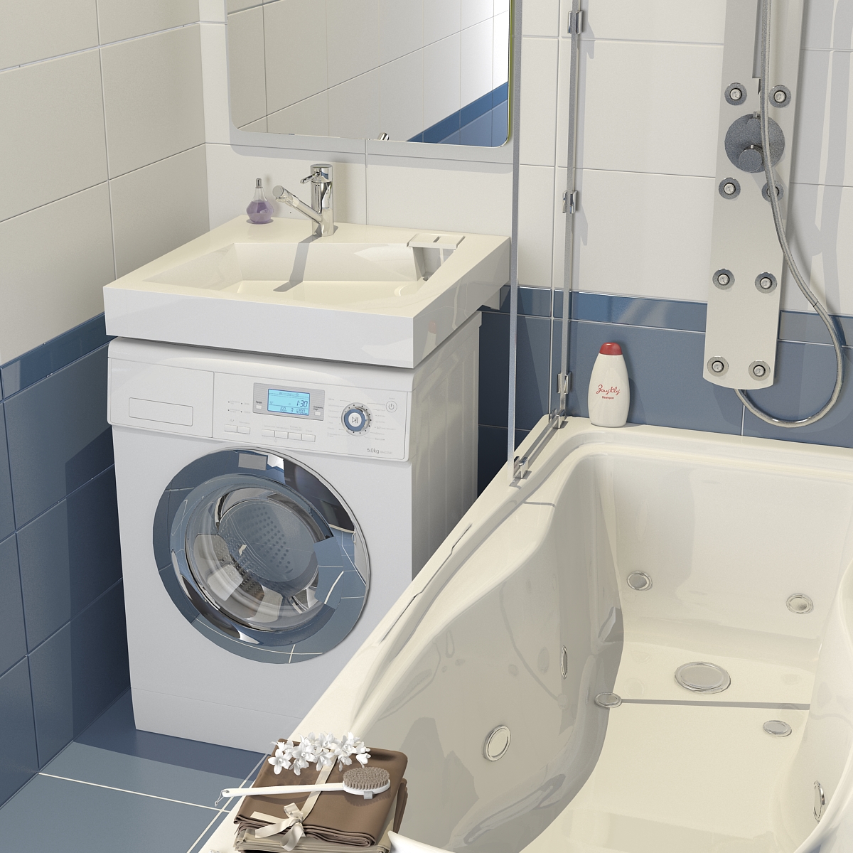 Раковина над стиральной машиной QUADRO 600х600 с кронштейнами и сливной системой Altasan