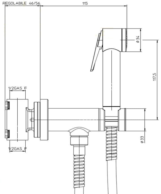 Гигиенический душ со смесителем Bossini Paloma Brass E37007B.073 черный матовый