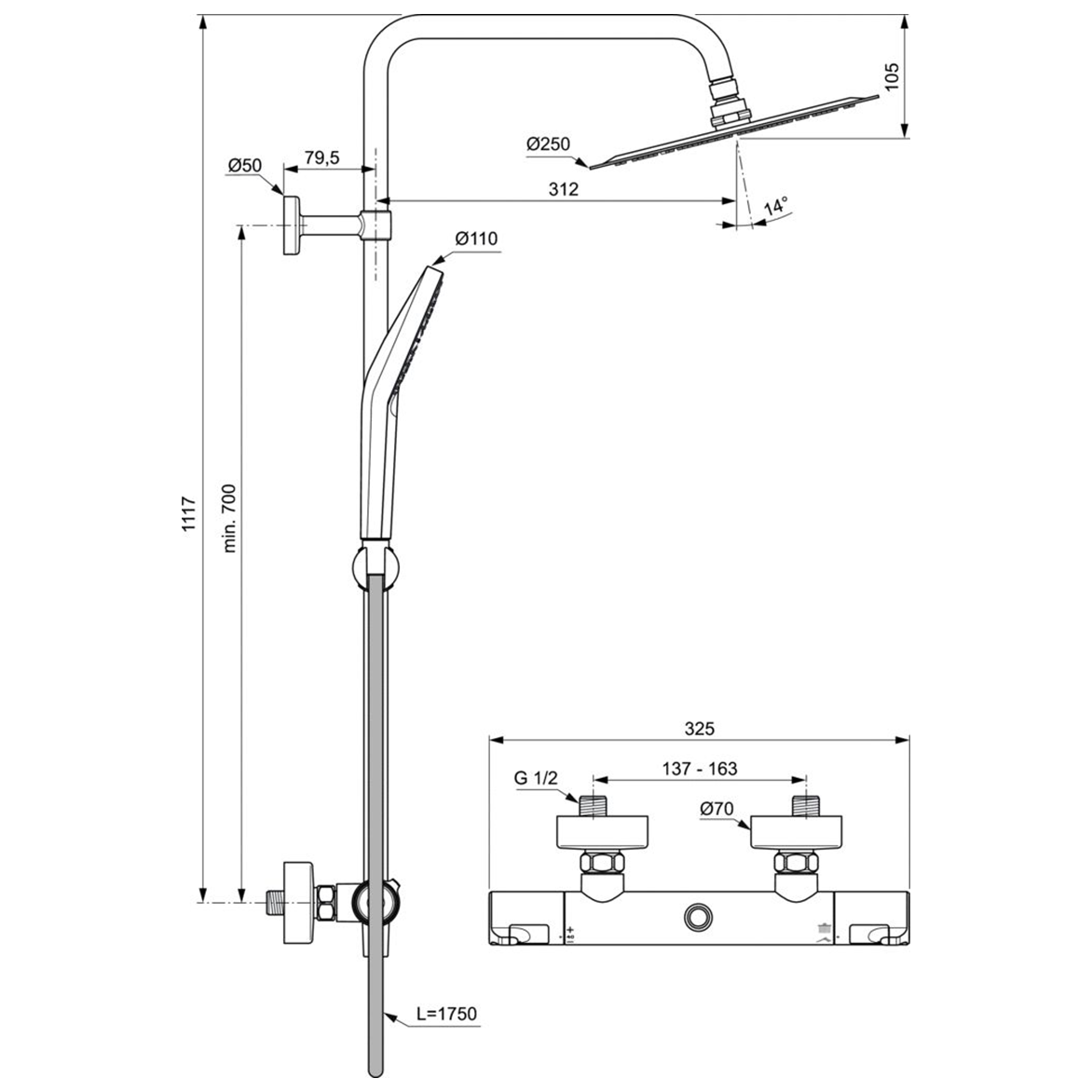 Душевая стойка Ideal Standard  CERATHERM T50 A7565AA хром