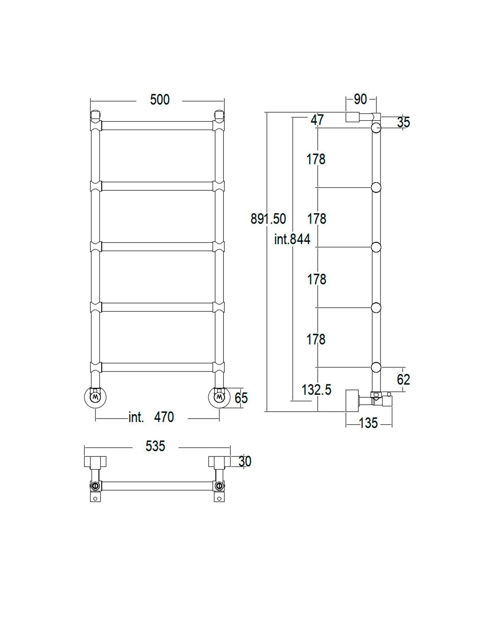 Полотенцесушитель водяной Margaroli Sole 442-5 4424705CRN 900х535 хром