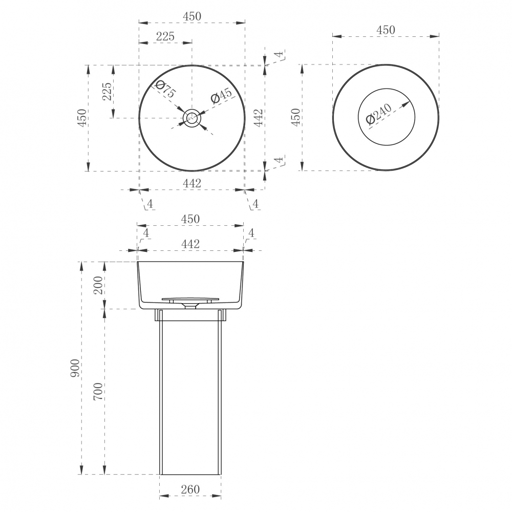 Раковина напольная 45см ABBER Kristall AT2702Opal коричневый