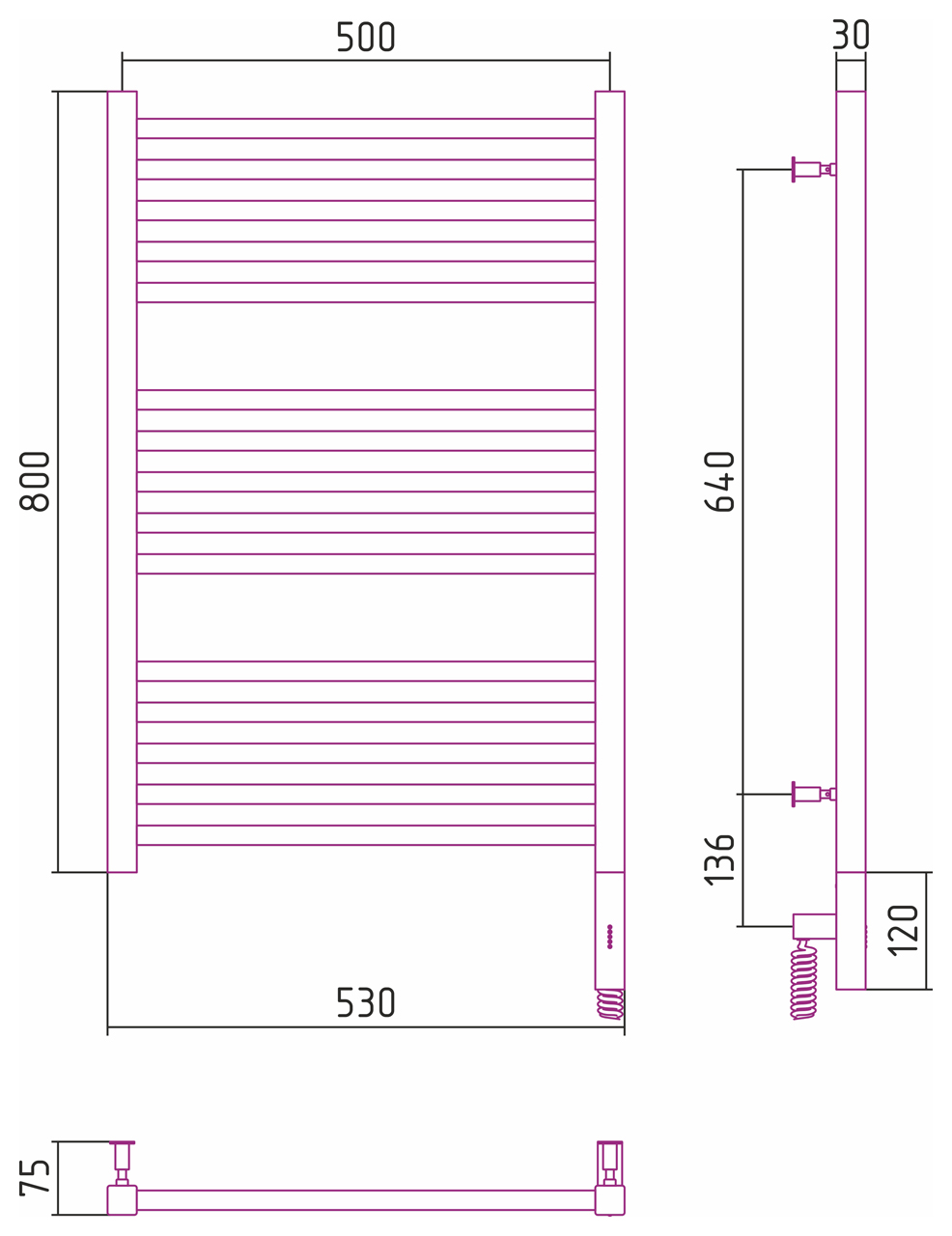 Полотенцесушитель электрический Сунержа Модус 3.0 80х50 белый матовый, правый ТЭН
