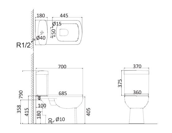 Унитаз напольный унитаз-компакт Creo Ceramique Tours TO1002BN+TO1003N+TO1001N белый