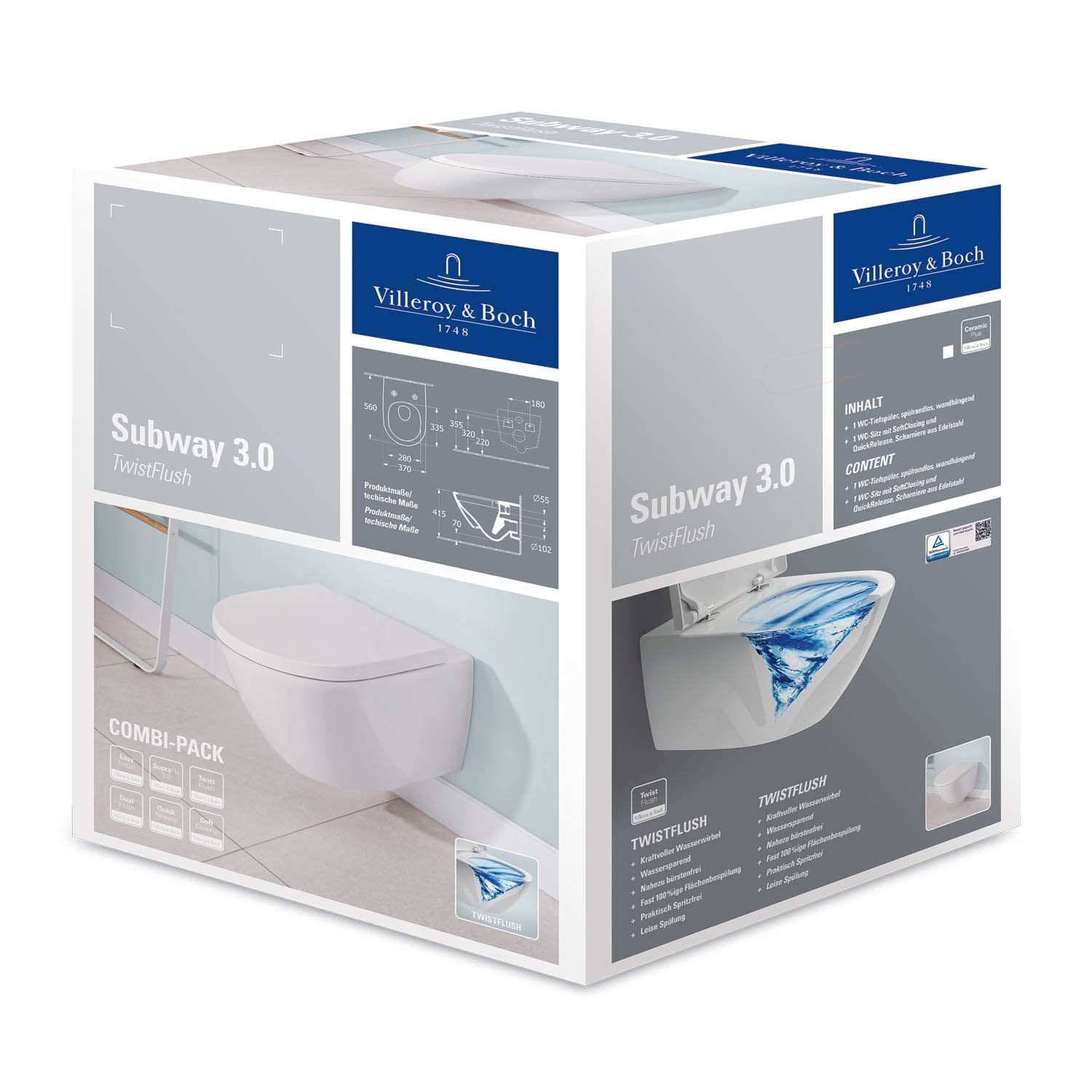 Унитаз подвесной Villeroy & Boch Subway 3.0 4670TS01 белый, с сиденьем микролифт