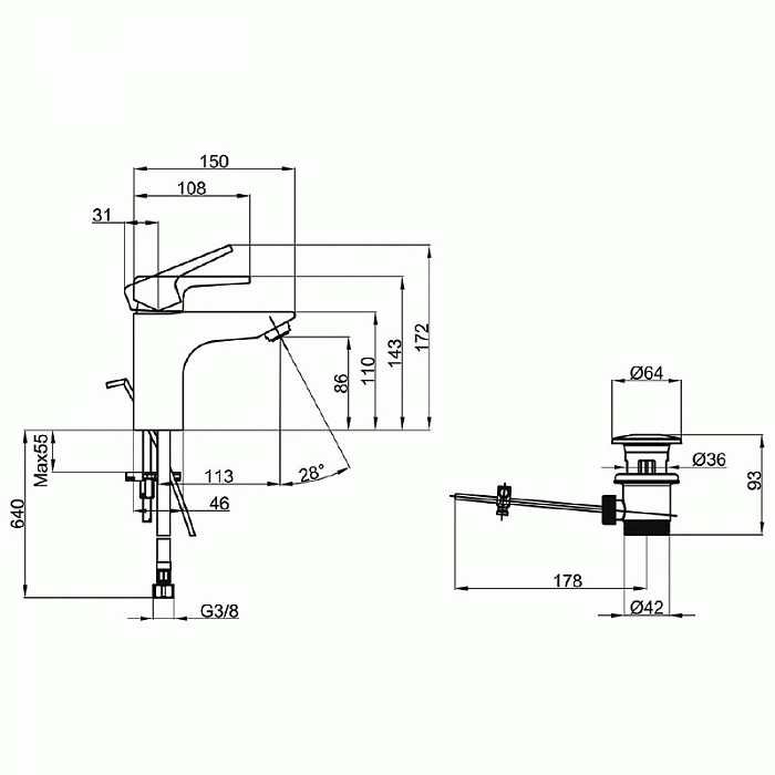 Смеситель для раковины Villeroy & Boch Subway 2.0 TVW10210111061 хром