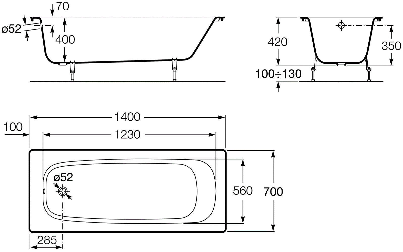 Чугунная ванна Roca Continental 212904001 (140х70)
