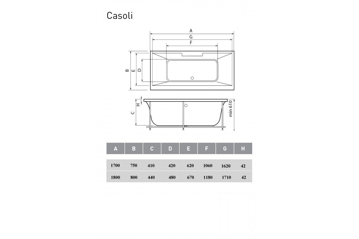 Ванна акриловая Vayer Casoli Гл000006808, 180x80