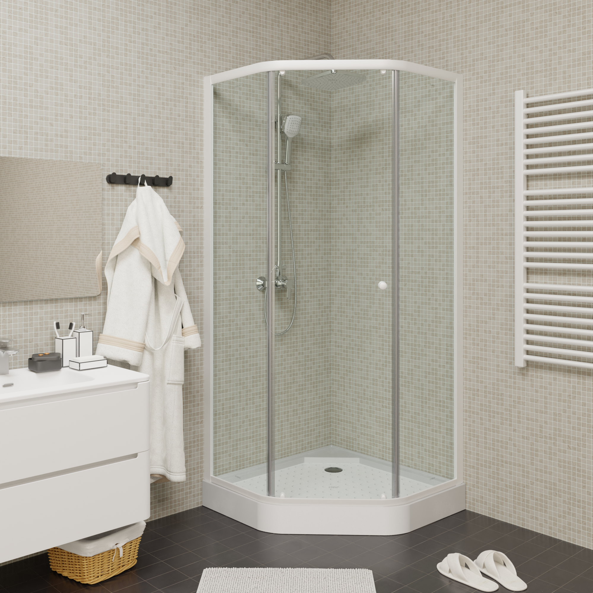 Душевой угол Parly 90x90x197 профиль белый, стекло прозрачное