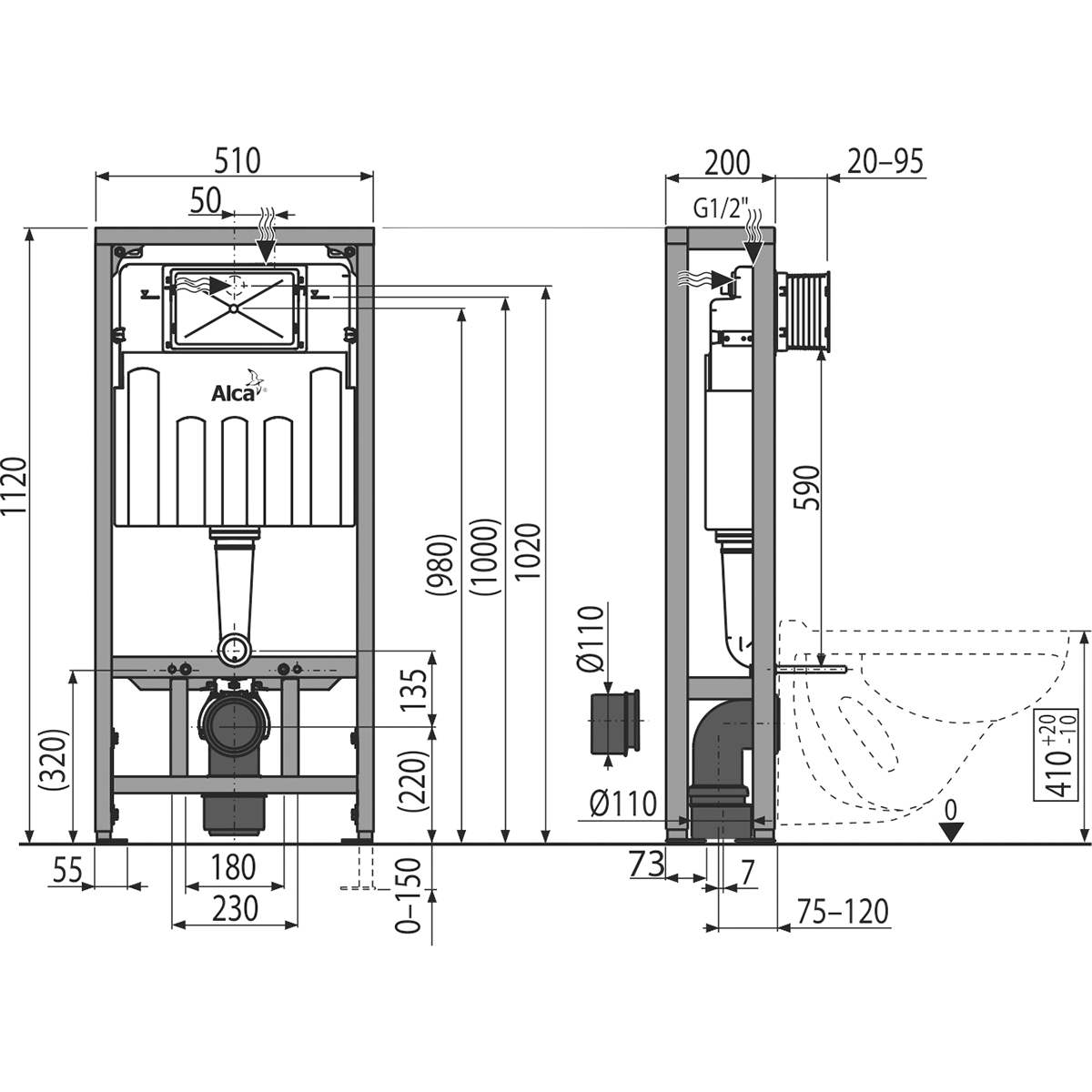 Инсталляция для подвесных унитазов AlcaPlast Sadromodul AM116/1120