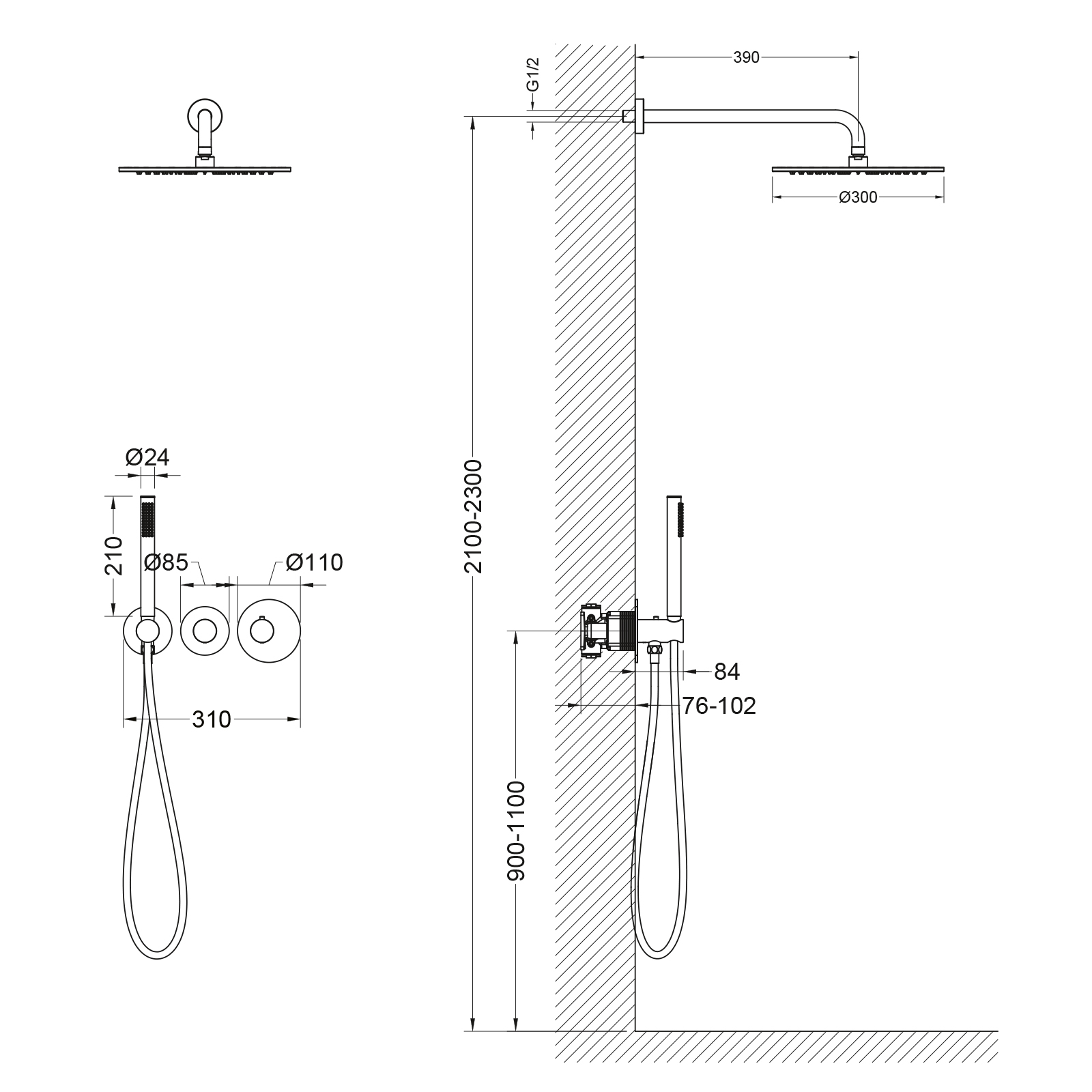 Встраиваемая душевая система с термостатом Timo Saona SX-2359/18SM черное золото