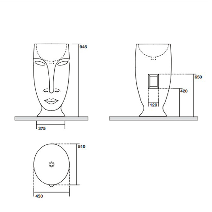 Раковина напольная 45см Kerasan Artwork 474086 белый;серебро