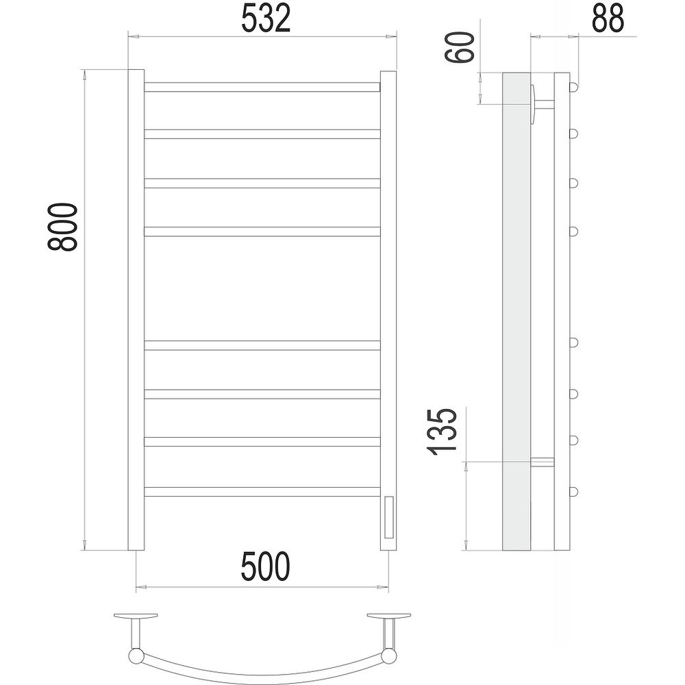 Полотенцесушитель электрический Terminus Классик П8 50х80 КС 905, черный