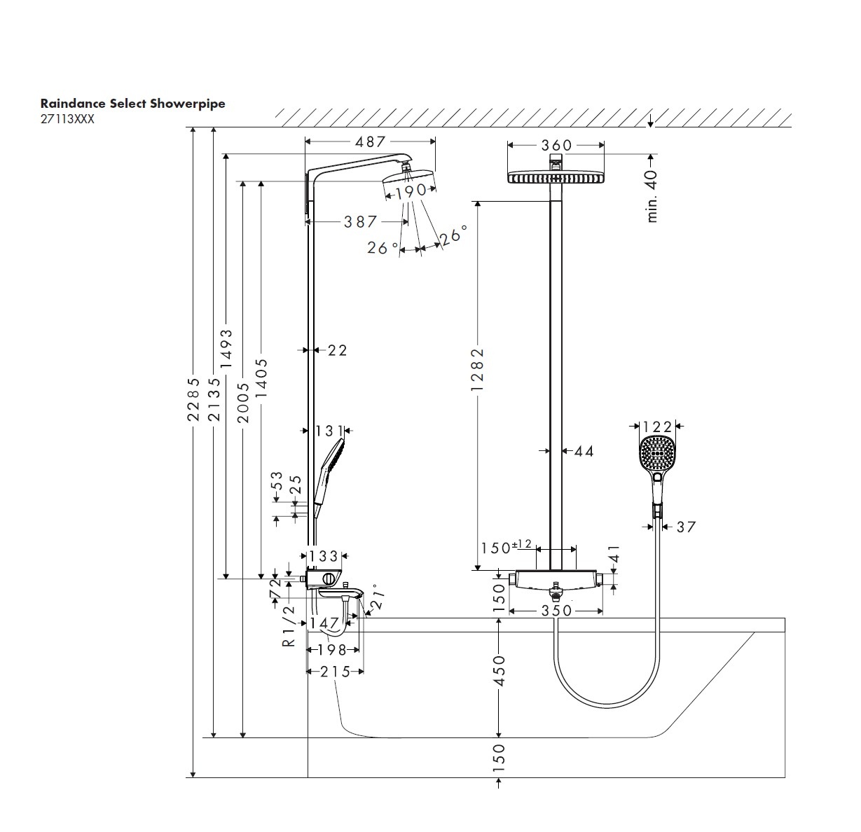 Душевая стойка Hansgrohe Raindance Select E 27113400 хром/белый