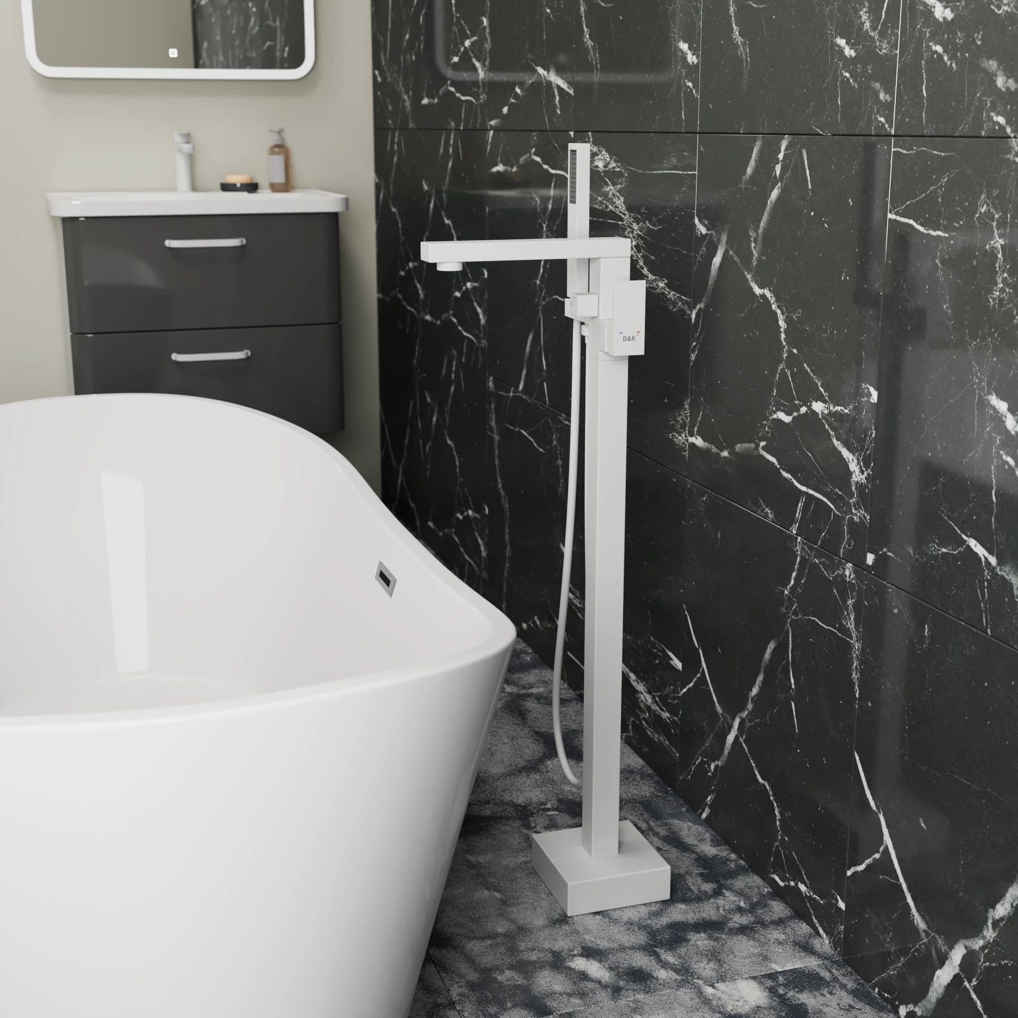Смеситель для ванны напольный D&K Bayern.Liszt DA1516008 белый матовый