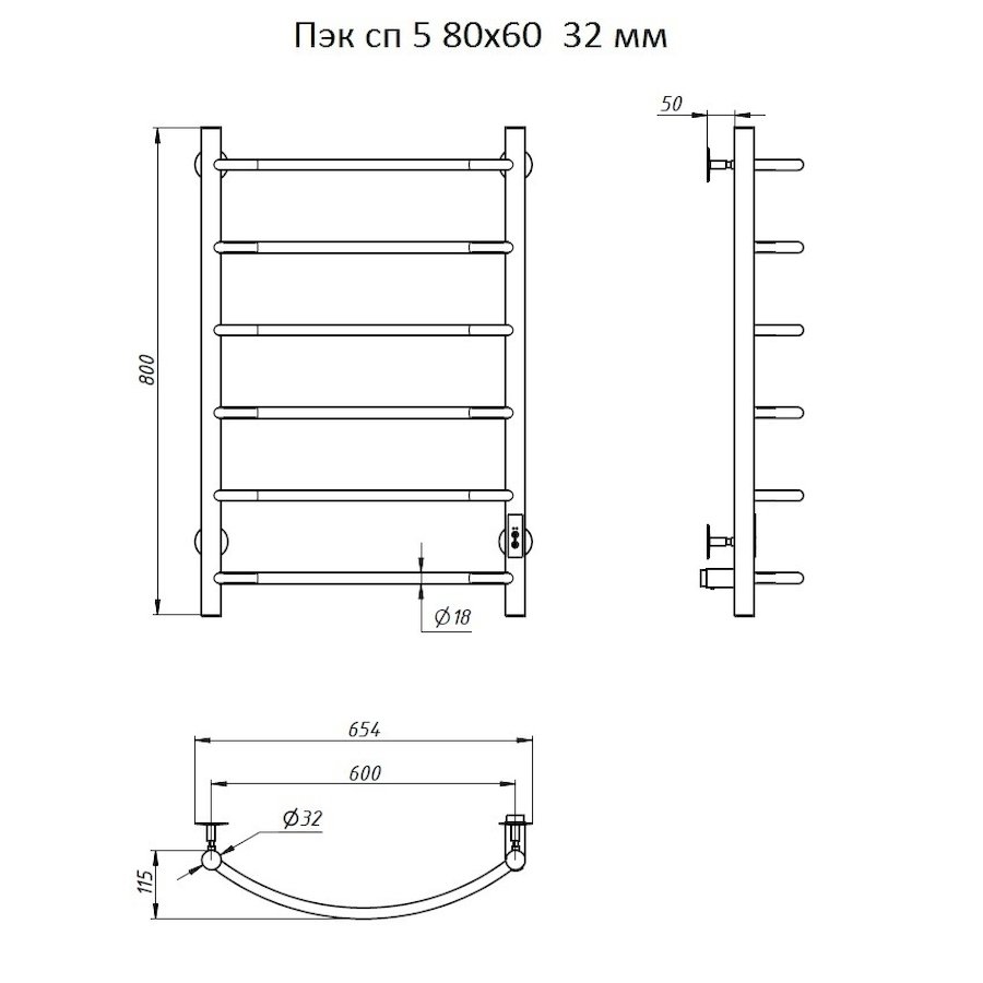 Полотенцесушитель электрический Тругор Пэк серия 5 80х60 хром