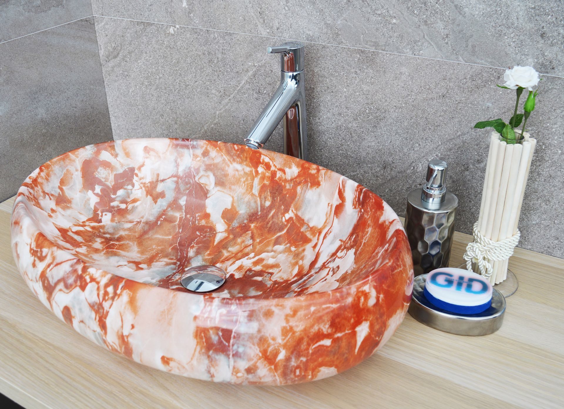 Раковина накладная 59см Gid Mnc169 белый/красный