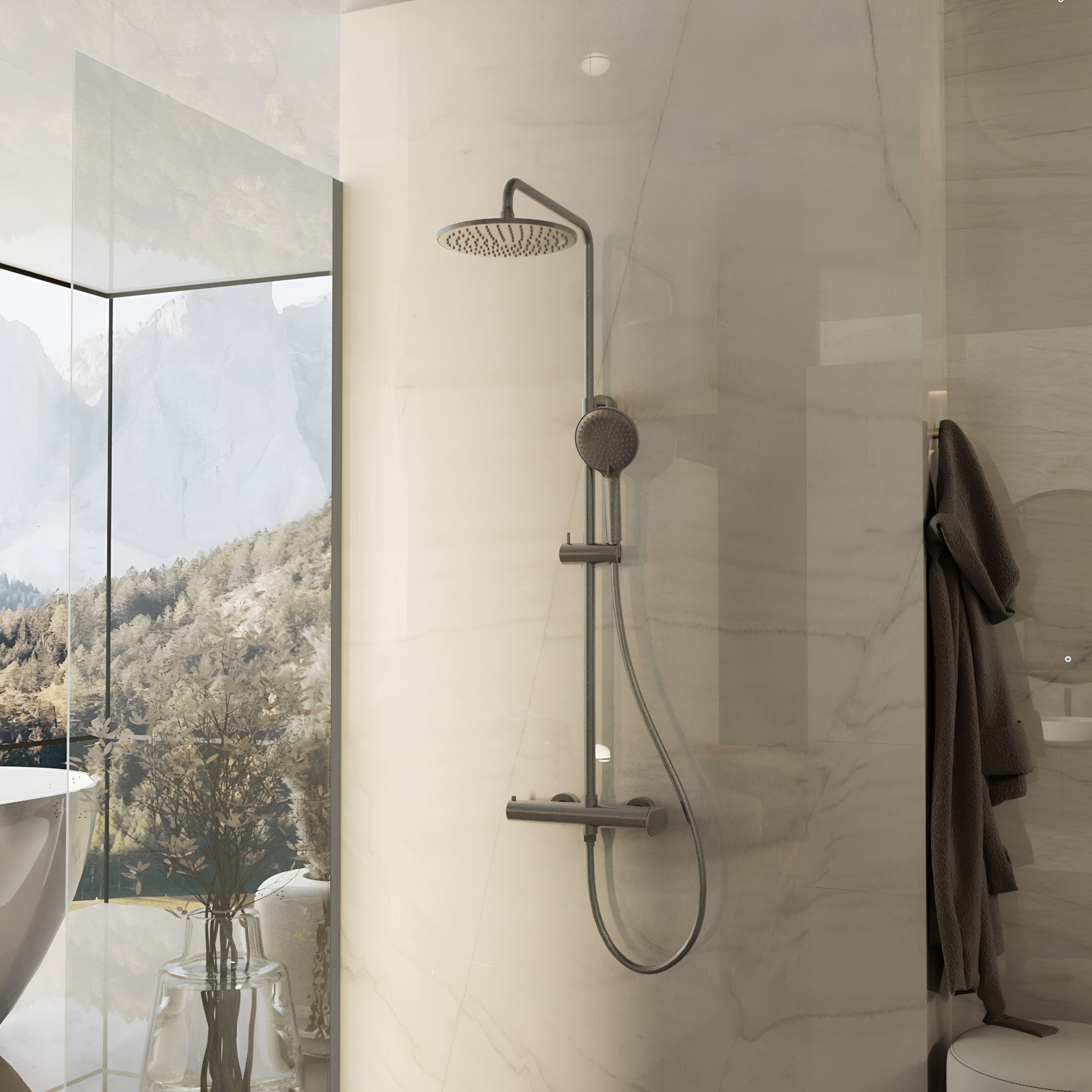 Душевая стойка со смесителем Vincea Rondo VSFS-1R0GM вороненая сталь